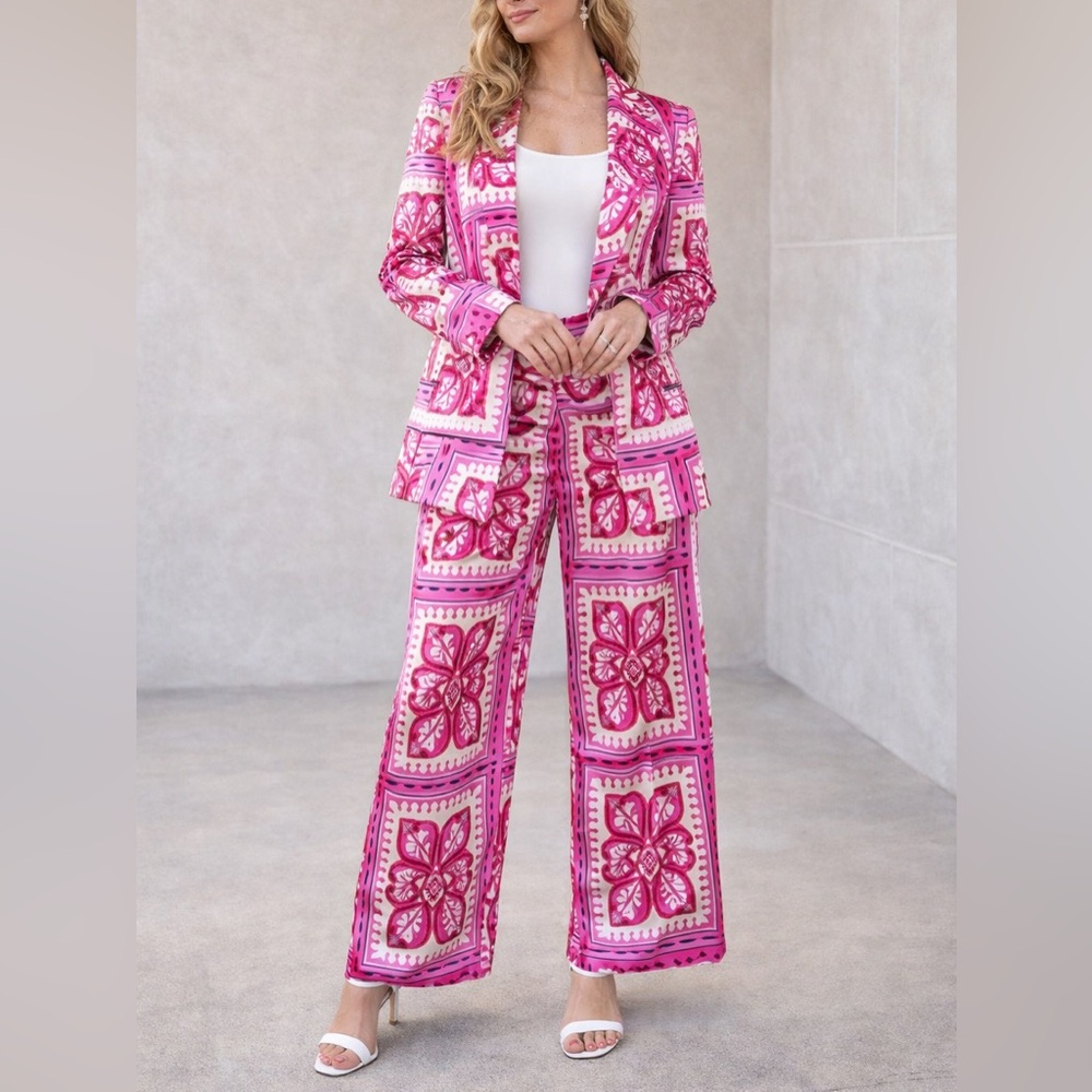 Pink Printed Wide-Leg Pantsuit